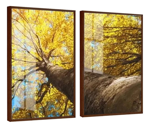 Quadros Decorativos Árvore Ipê Amarelo C Moldura Vidro 60x80
