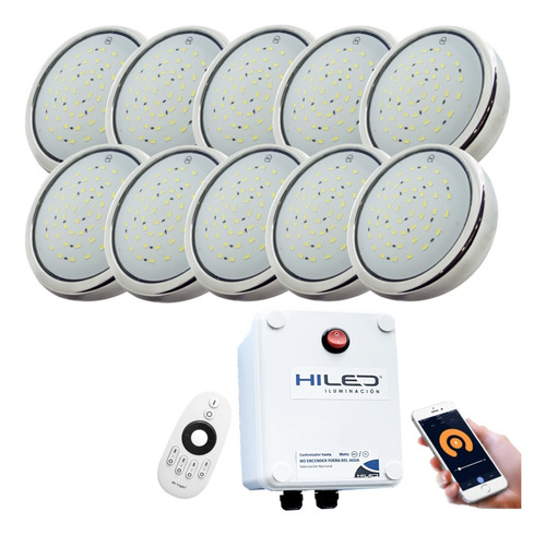 10 Luces Para Pileta Led Blanco+fuente+control Remoto+wifi