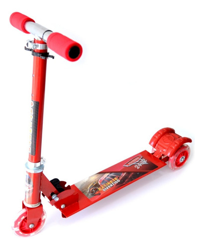 Patinete Infantil Menino 3 Rodas Luz Led Dobrável Ajustável Cor Vermelho Carros