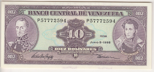 Billete Venezuela 10 Bs Junio 1995 P8 Unc Curioso