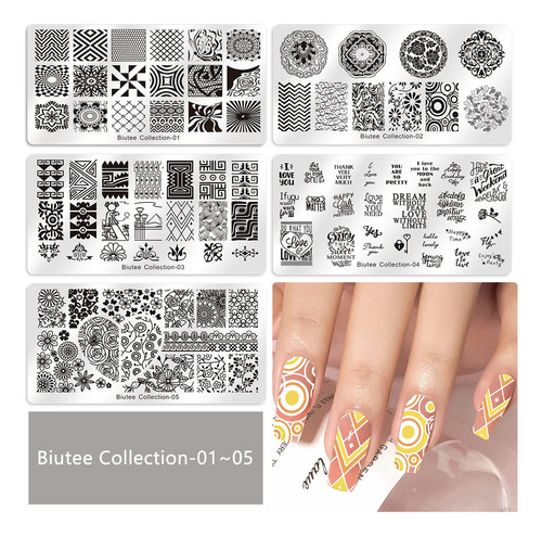 Biutee 19pcs Nail Stamp Plates Set 15 Plate 1stamper 2scrape