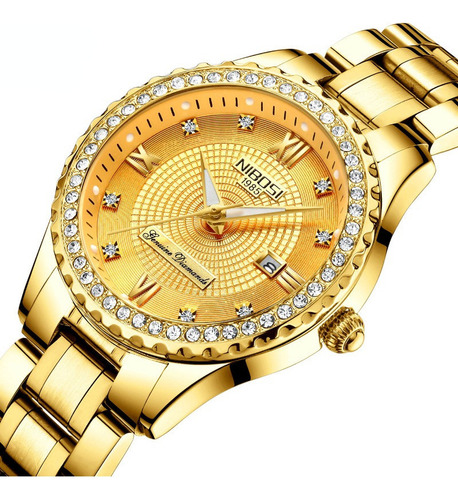 Reloj Elegante De Lujo Nibosi Para Mujer Con Diamantes