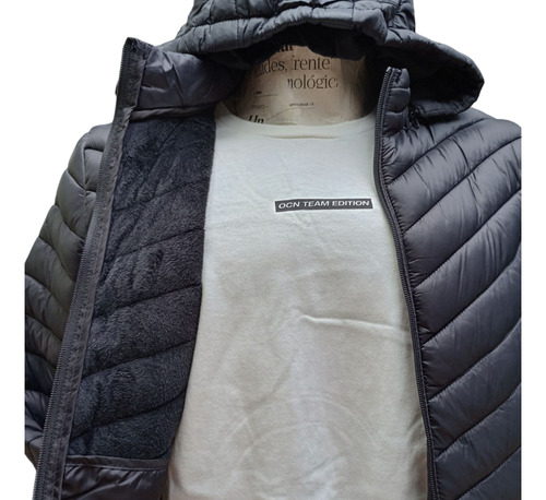 Campera Hombre Con Piel Entallado Capucha Inflada