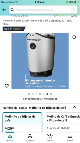 Molino De Cafe Hamilton Beach 80350r Molino De Café Y Especi