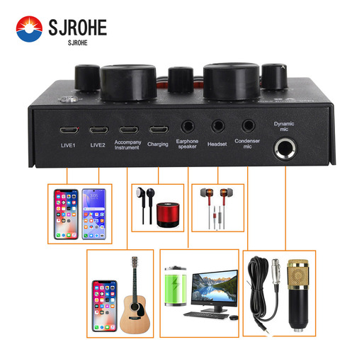 Sjrohe Mejor Tarjeta De Sonido Para Streaming En Calidad Profesional Tarjetas De Sonido Con Mezcladora Integrada Conexión Usb,control De Mezcla Consolas De Audio Micrófonos Profesionales Ecualización