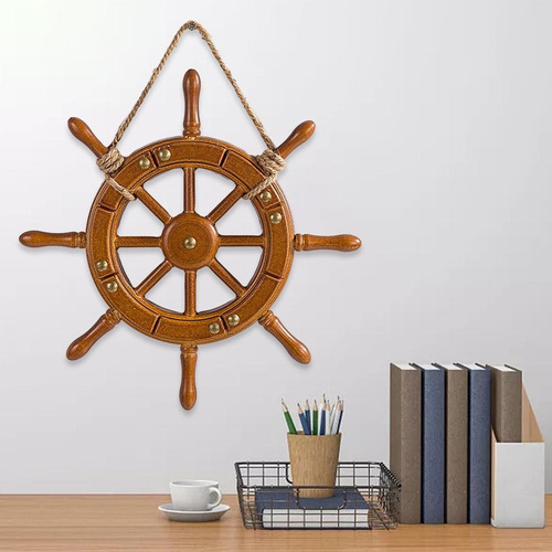 . Adorno De Pared De Timón De Barco De Madera 35 Cm