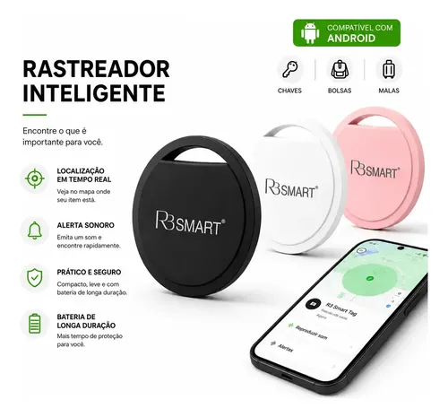 Smart Tag Android Rastreador Objetos Chaves Pet Carro Moto Certificado Google Preto Rb Smart