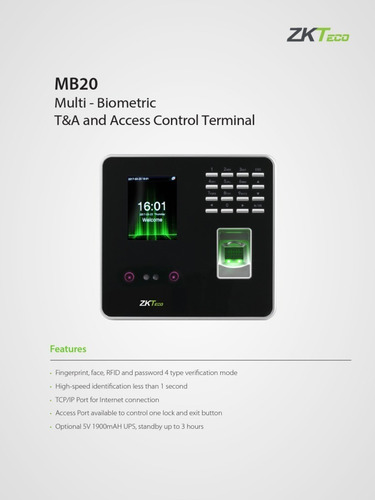 Imagen 2 de 2 de Reloj Biométrico Zkteco Control De Asistencia Facial Huella