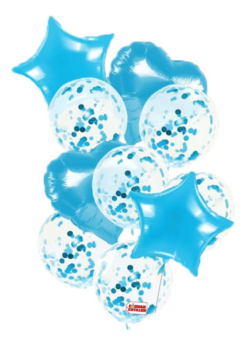 Set Globos Celeste Blanco Confetti X10 Argentina Patria - Cc