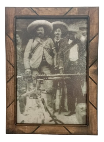 Cuadro De Pancho Villa Y Ametralladora Con Marco 33x45cm