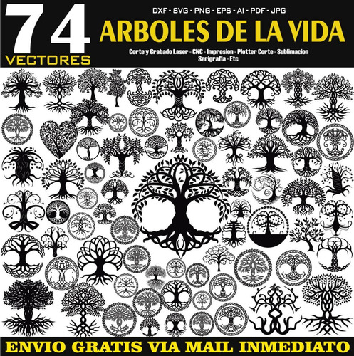 Pack 74 Vectores Arbol De La Vida Para Corte Laser Cnc Dxf 