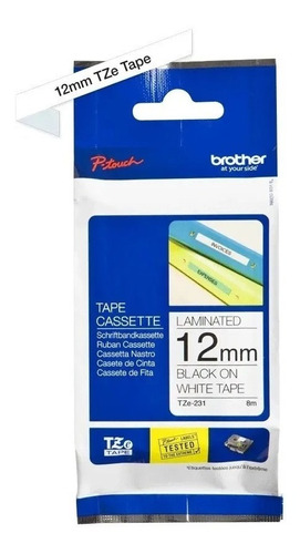 Cinta Original Brother Tze231 12mm X 8m Negro Y Blanco