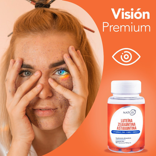 Luteína, Zeaxantina y Astaxantina con Vitamina E, Zinc, Cobre y Omega 3 90 Cápsulas Fórmula Nutricional para Vista y Bienestar Diario Natgel