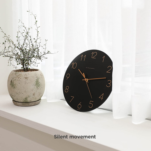 Reloj De Pared Mooas Flatwood Negro De 30 Cm Que No Hace Tic