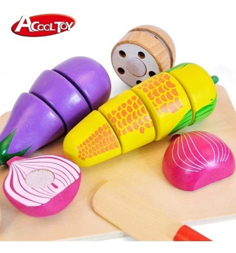 Imagen 2 de 4 de Verduras De Madera Para Cortar Con Velcro Tabla Acool 6654