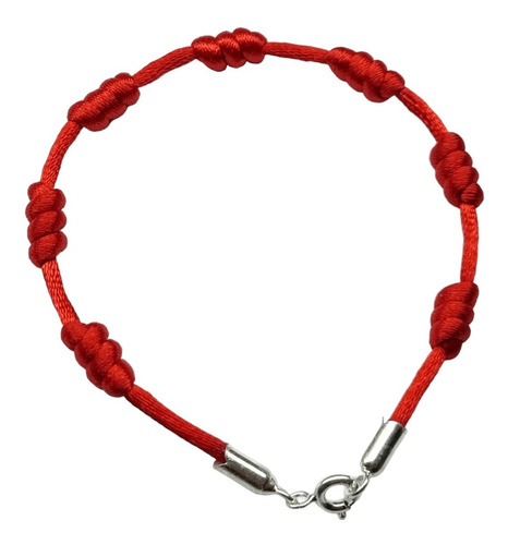 Pulsera Plata 7 Nudos Hilo Seda Rojo Suerte Proteccion
