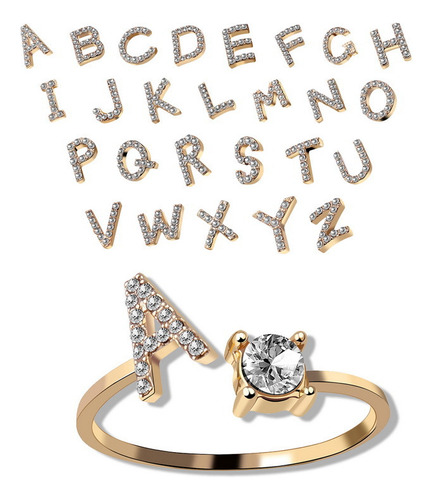 Anillo De Moda Ajustable Con 26 Letras Iniciales De Nuevo Di