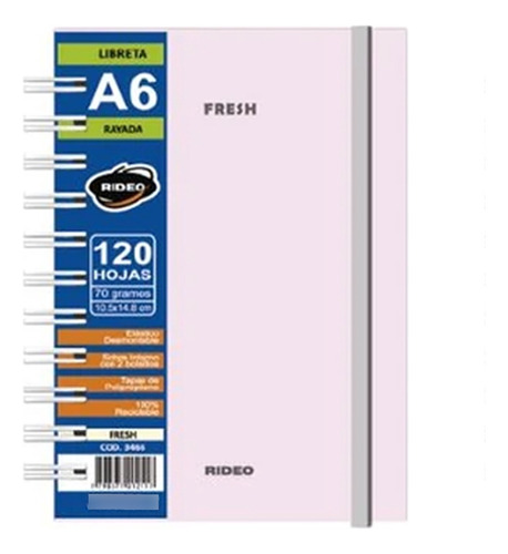 Libreta A6 120 Hjs 70 Grs Rayadas Rideo Fresh 3466 Variantes