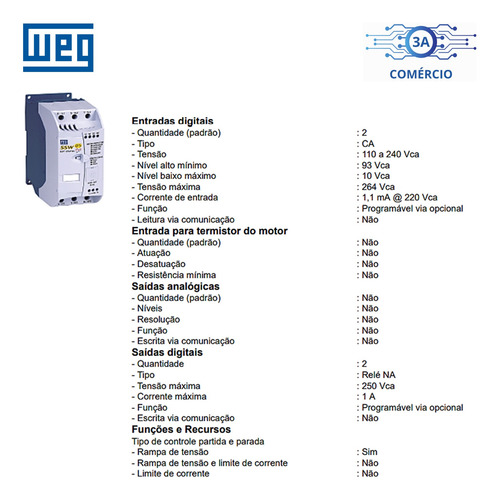 Chave De Partida Soft Starter Weg Ssw05 30a 10/20cv 220/380v