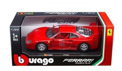 Imagem 1 de 8 de Carrinho Ferrari F40 Race E Play Vermelho 1:24 Burago 26016