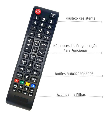 Controle Remoto Para Tv Samsung Smart Hub Universal + Pilhas | Parcelamento  sem juros