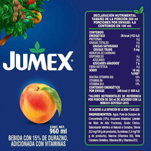 Jugo Jumex Durazno Envasado De 960 Ml