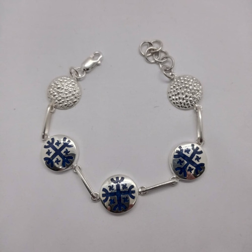 Pulsera Mapuche Esmaltada  De Plata 