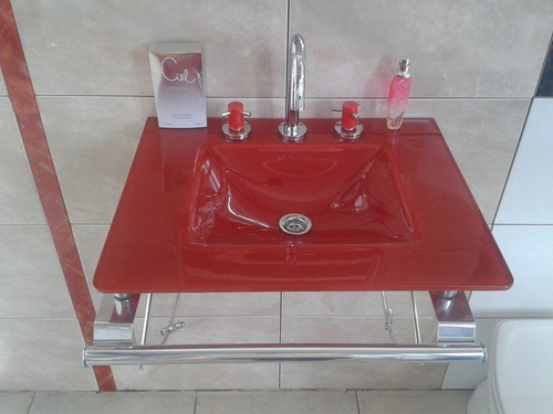 Imagen 2 de 8 de Ménsula Con Toallero Inoxidable Cromada C/ Mesada De Cristal