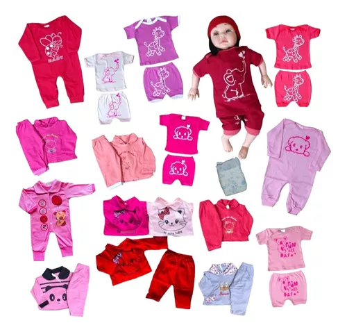 Kit de Roupas para Boneca Bebê Reborn Menina com tamanho de até