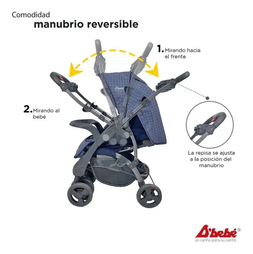 Carriola Asa Reversible Portabebe D'bebe Aventura Azul Azul Claro Gris Oscuro