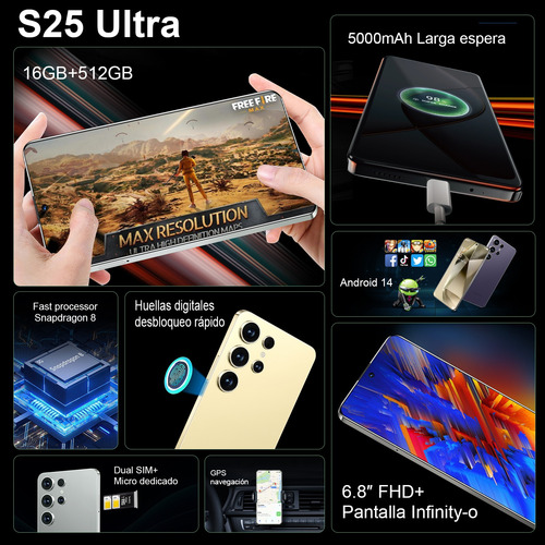 S25 Dual Sim 16gb Ram 512gb Rom 2025 Popular El Último Modelo Smartphone Android 14 Barato Desbloquea Más Barato Celular 5g Wifi 6,8 Pulgadas Negro