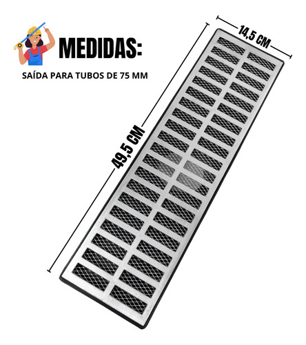 Ralo De Escoamento De Chuva Alumínio 15x50 Tela Saída 75mm