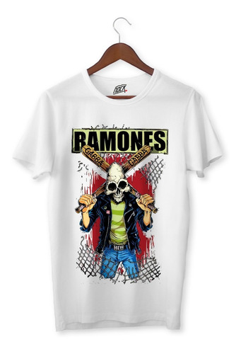 Remera Nock Tributo Ramones Skull Blanca 100% Algodón