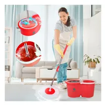 Comprar Mopa Giratoria 360 Importbaires Con Balde Centrífugo Y Dispenser Para Todo Tipo De Pisos Incluye 4 Paños De Microfibra Roja