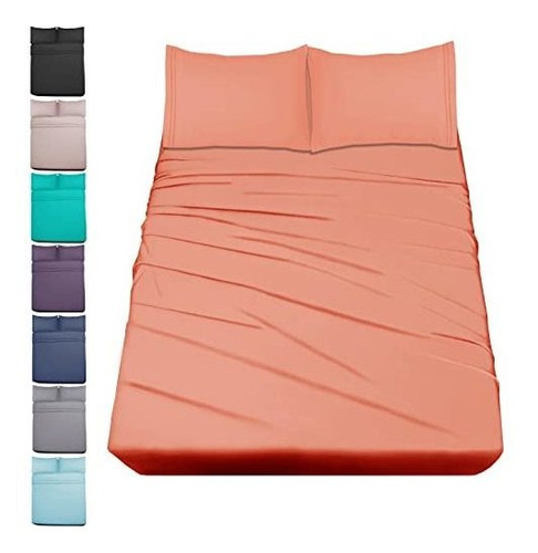 Sabanas Tamaño Queen Con Funda Para Almohada De Color Coral