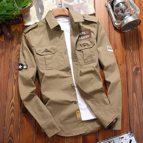 Camisas Para Hombre, Camisa Militar De Algodón, Chamarra Cas