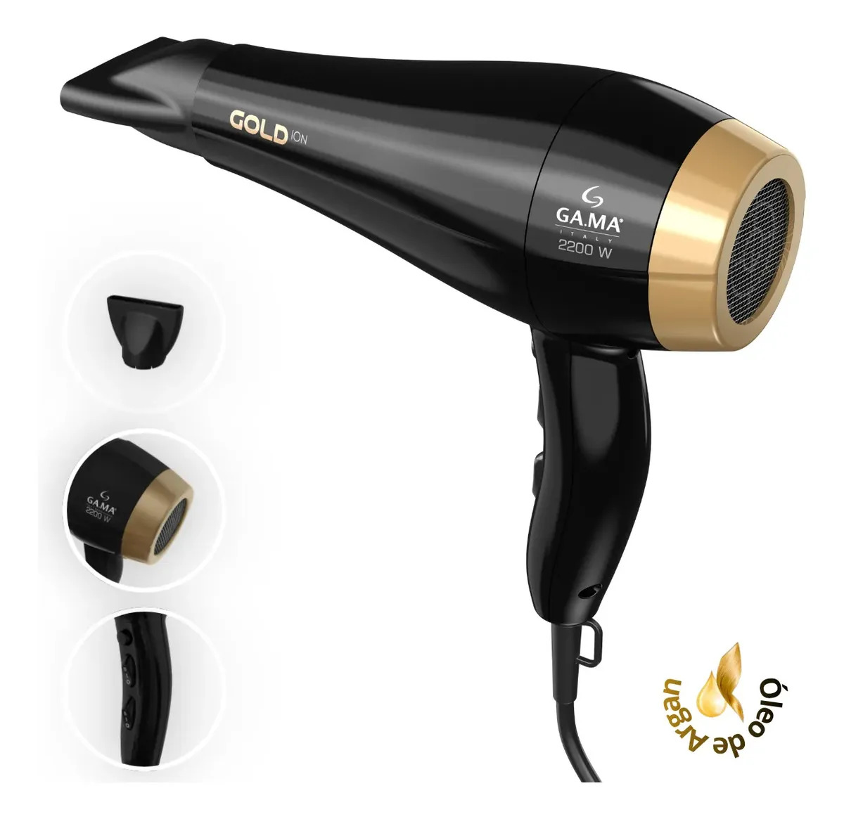 Secador De Cabelos Gama Gold Ion Profissional 2200w Cor Preto