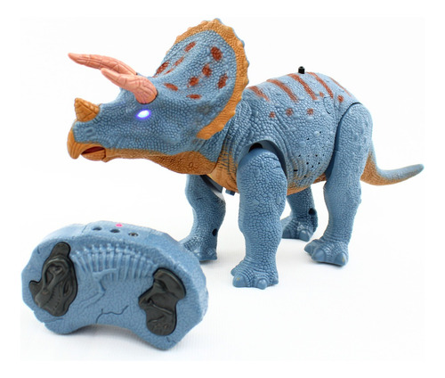 Dinosaurio Triceratops Radio Control Camina Juguete Niño R/c Color Azul
