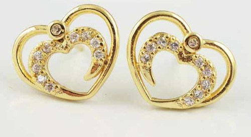 Aros Bonitos Corazones Con Cubics Zirconia Blanco