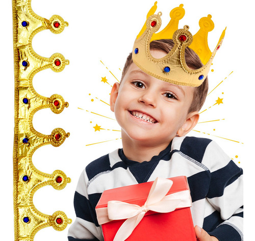Corona Rey Mago Tela Metalica Dorada Disfraz Principe Reina Color Dorado