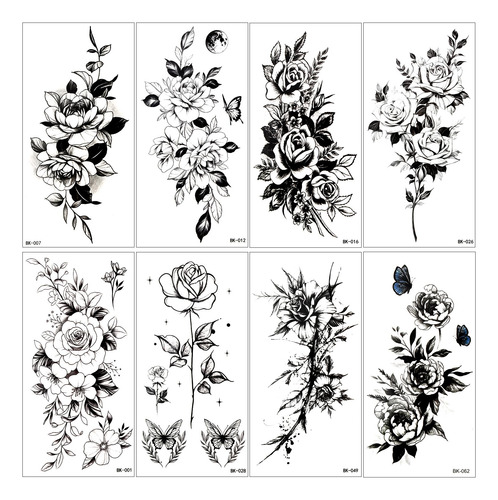 Tatuaje Temporal De Flores De 8 Hojas, Tatuaje Temporal Impe