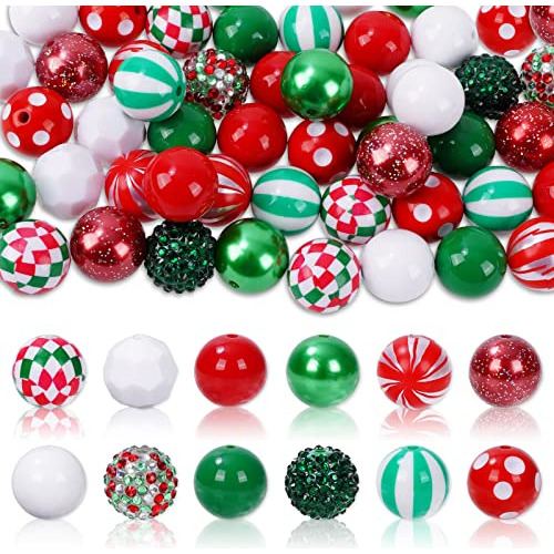 50pcs Christmas Beads Mixed 20mm Elf Stripe Dot Diamond...