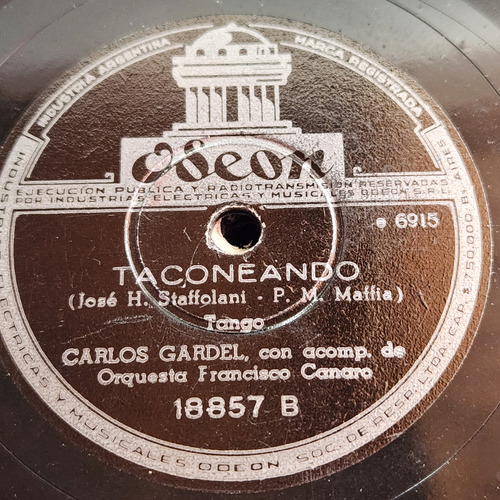 Pasta Carlos Gardel Orq Francisco Canaro 18857 Odeon C566