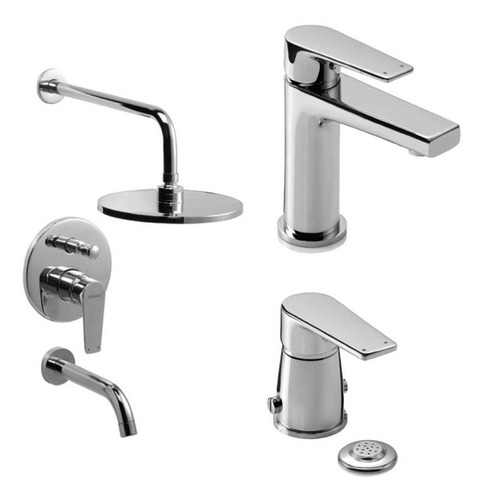 Set Grifería Baño Piazza Next Lavat, Bidet Y Ducha Emb C/t P