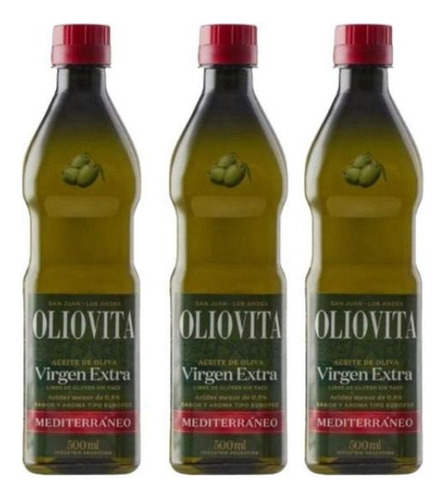 Pack X3 Aceite De Oliva Oliovita Mediterraneo Pet 500 Cc