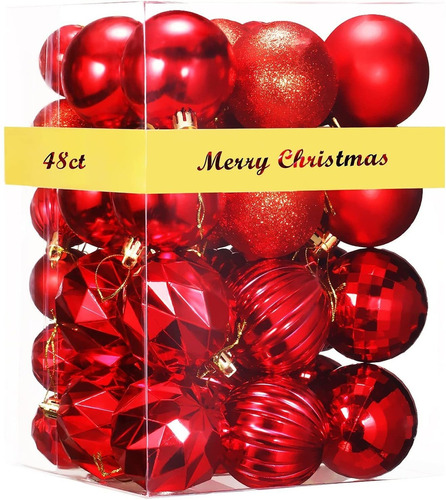 48 Bolas De Navidad Rongyuxuan 6 Diseños Y 2 Tamaños Rojo