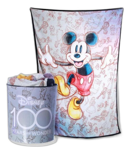 Kit Balde Pipoca+manta Disney Mickey Especial 100 Anos Cor Cinza Desenho Disney 100 anos