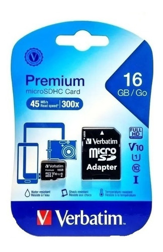 Tarjeta Microsd Verbatim 16gb, Clase 10
