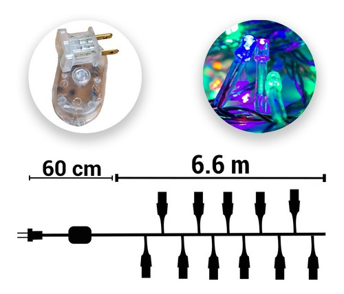 Imagen 3 de 6 de Serie Navideña 100 Led Luz Multicolor 8 Funciones 7 Mts