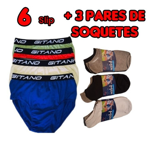 Slip De Hombres Pack X 6 Uds +  3 Pares De Soquetes